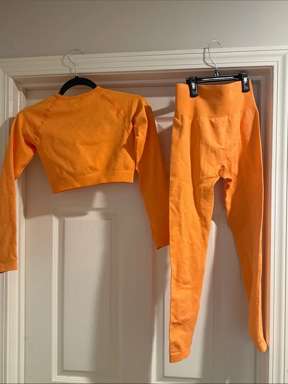 Orange Active Seamless Leggings and Long Sleeve Top Set